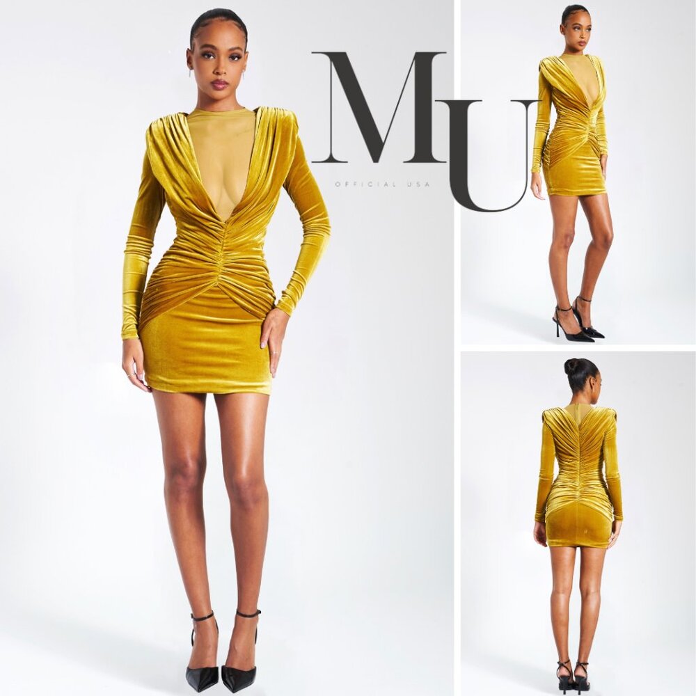 💛Carey Gold Velvet Long Sleeve Mini Dress💛